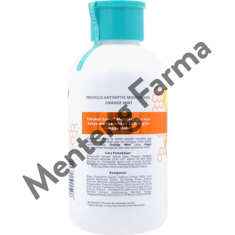 Secret Clean Propolis Antiseptic Mouthwash Orange Mint 150 mL - Obat Kumur Antiseptik - Menteng Farma