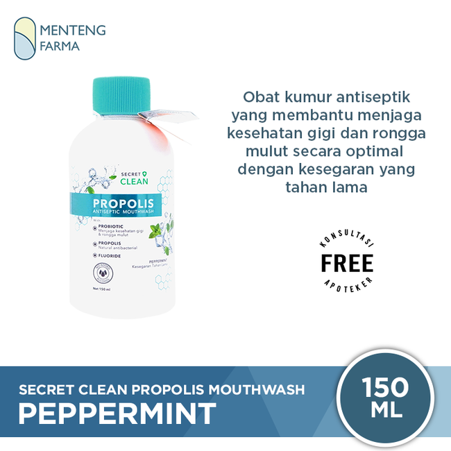 Secret Clean Propolis Antiseptic Mouthwash Peppermint 150 mL - Obat Kumur Antiseptik - Menteng Farma