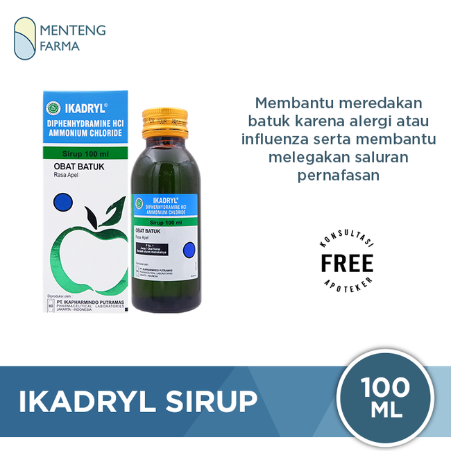 Ikadryl Sirup 100 mL - Meredakan Batuk dan Melegakan Tenggorokan - Menteng Farma