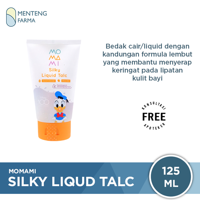 Momami Silky Liquid Talc 125 mL - Bedak Cair Bayi Penyerap Keringat - Menteng Farma