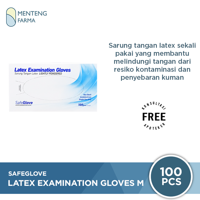 Safeglove Latex Examination M 100 Pcs - Sarung Tangan Latex - Menteng Farma