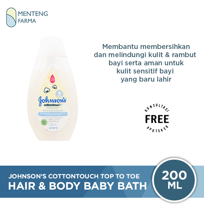 Johnson's Cottontouch TTT Hair & Body Baby Bath 200 mL - Melembutkan Kulit Sensitif Bayi - Menteng Farma