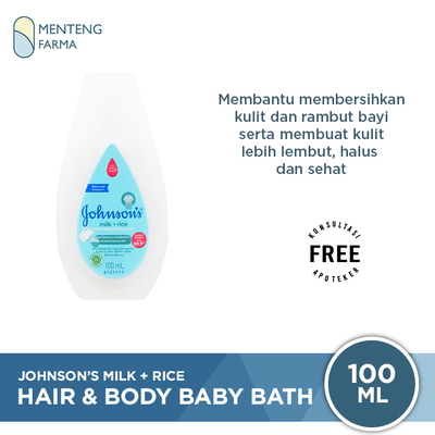 Johnson's Milk+Rice Hair & Body Baby Bath 100 mL - Membersihkan dan Melembutkan Kulit Bayi - Menteng Farma