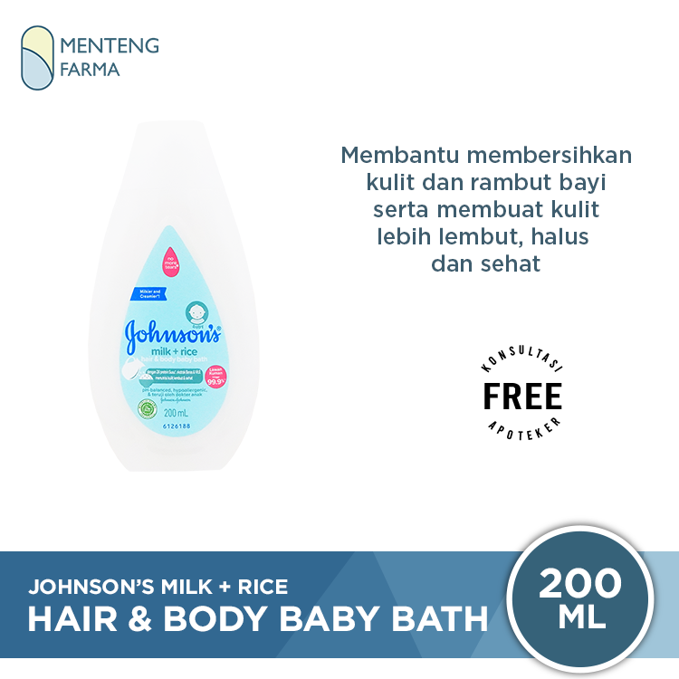 Johnson's Milk+Rice Hair & Body Baby Bath 200 mL - Membersihkan dan Melembutkan Kulit Bayi - Menteng Farma