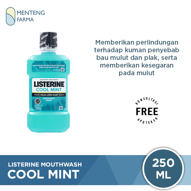 Listerine Cool Mint Mouthwash 250 mL - Menyegarkan Nafas & Melawan Kuman Penyebab Bau Mulut