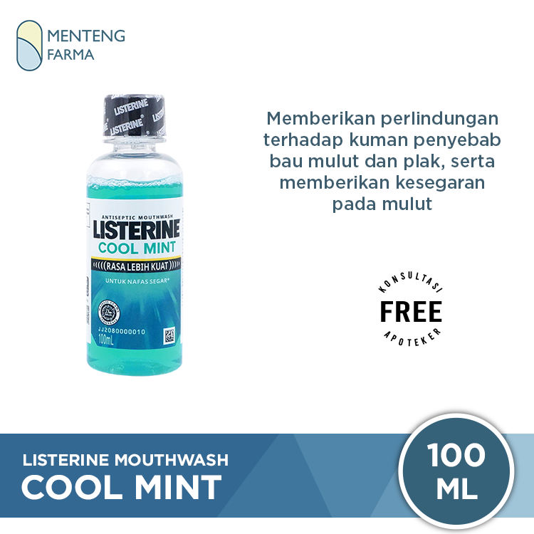 Listerine Cool Mint Mouthwash 100 mL - Menyegarkan Nafas & Melawan Kuman Penyebab Bau Mulut