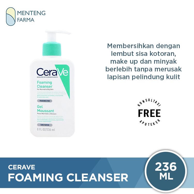 Cerave Foaming Cleanser 236 ml - Pembersih Wajah Tanpa Rasa Kering