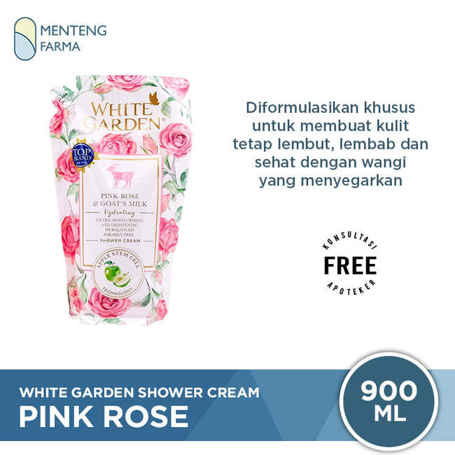 White Garden Shower Cream Refill 900 ml Pink Rose - Melembabkan dan Menyegarkan Kulit