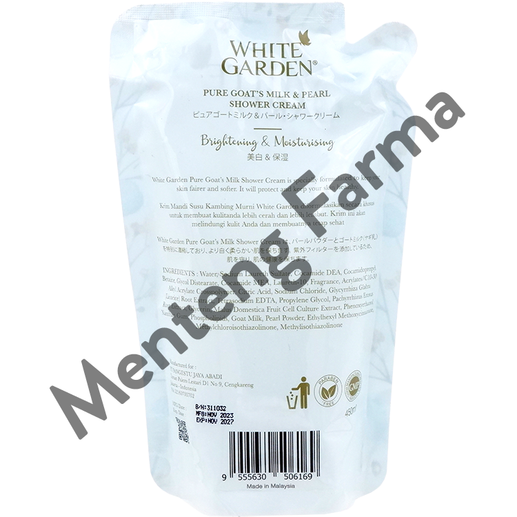 White Garden Shower Cream 450 ml Pure Goat's Milk & Pearl - Melembabkan dan Mencerahkan Kulit