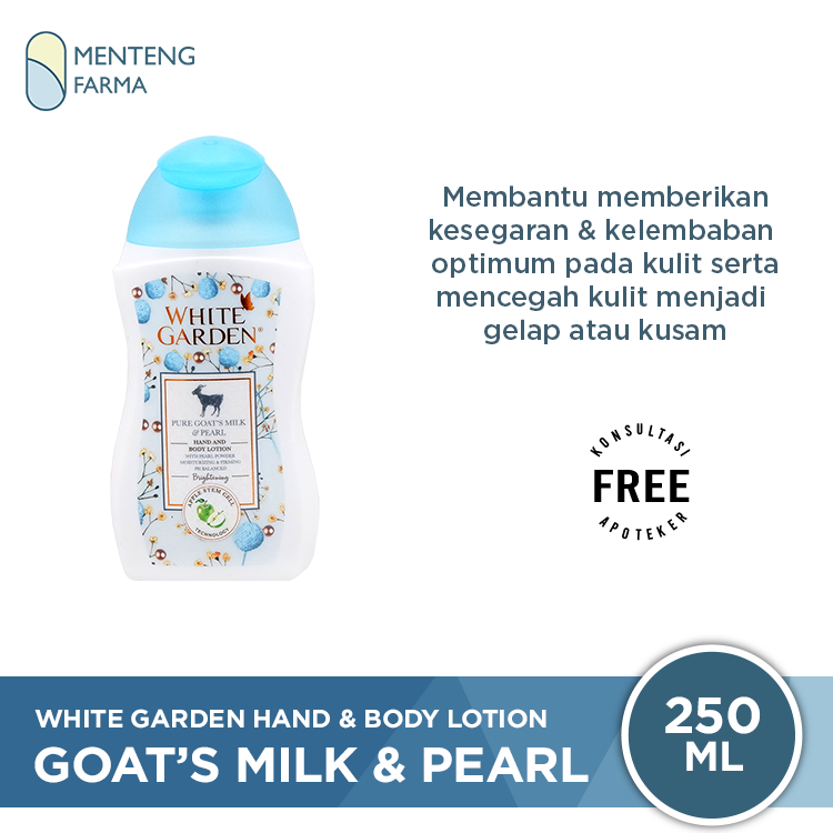 White Garden Hand & Body Lotion 250 ml Pure Goat's Milk & Pearl - Mencerahkan dan Mencegah Kulit Kusam