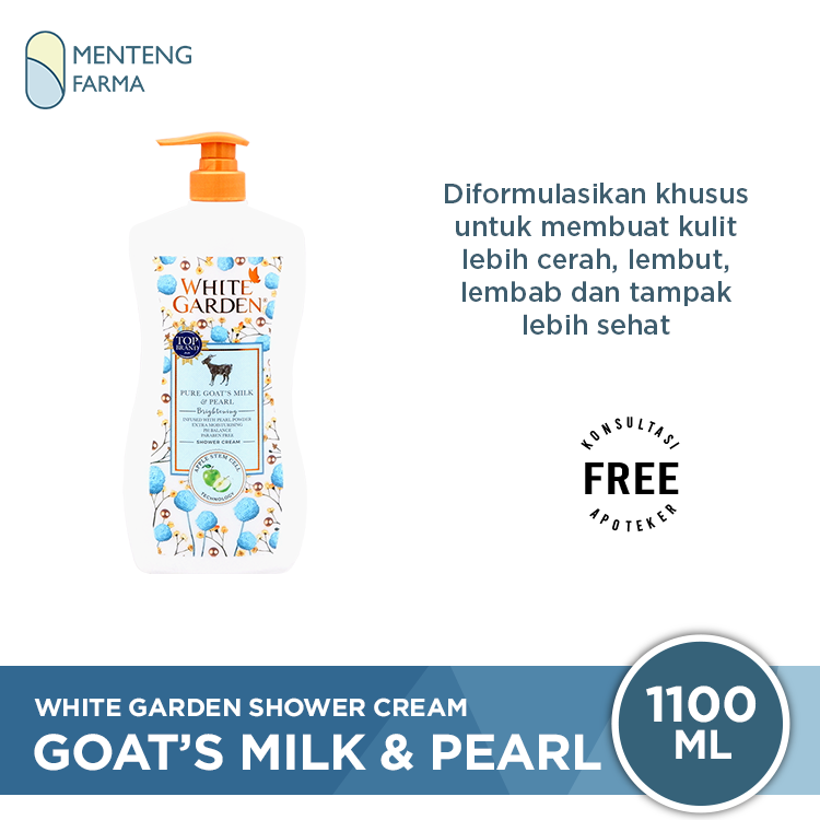 White Garden Shower Cream 1100 ml Pure Goat's Milk & Pearl - Melembabkan dan Mencerahkan Kulit