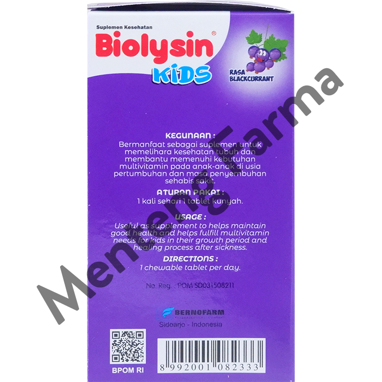 Biolysin Kids Rasa Blackcurrant 30 Tablet Kunyah - Tablet Multivitamin Anak