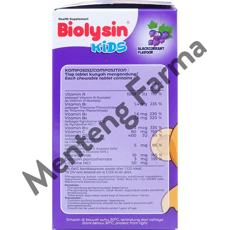 Biolysin Kids Rasa Blackcurrant 30 Tablet Kunyah - Tablet Multivitamin Anak