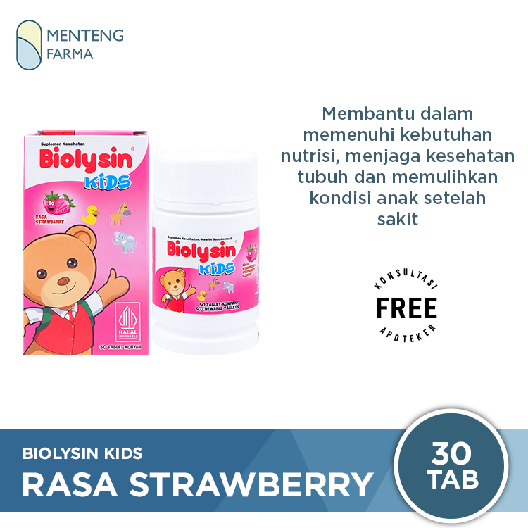 Biolysin Kids Rasa Strawberry 30 Tablet Kunyah - Tablet Multivitamin Anak