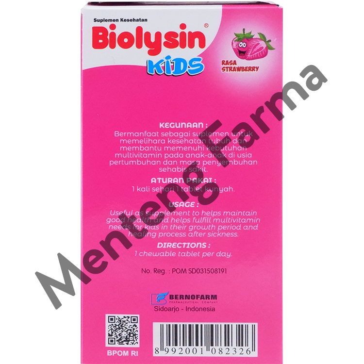 Biolysin Kids Rasa Strawberry 30 Tablet Kunyah - Tablet Multivitamin Anak