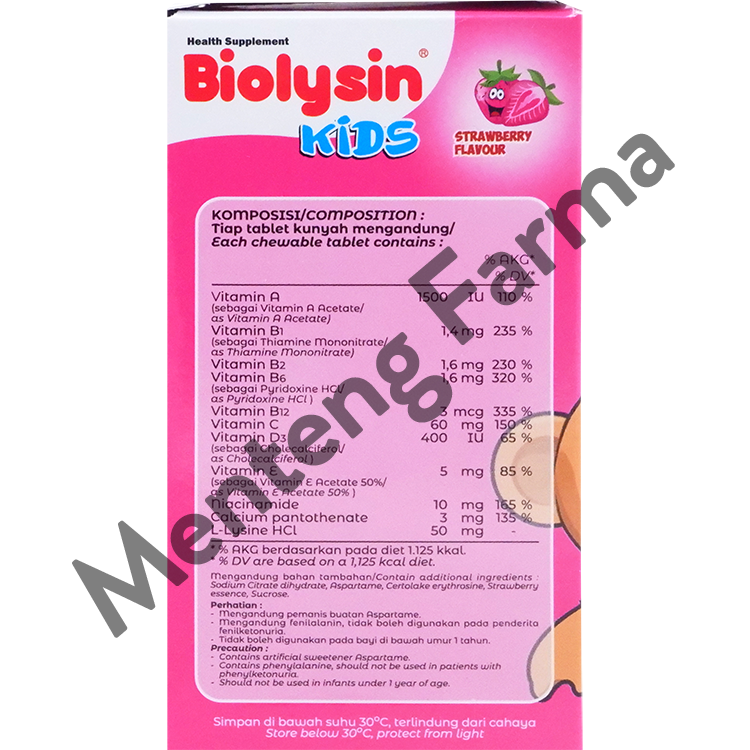 Biolysin Kids Rasa Strawberry 30 Tablet Kunyah - Tablet Multivitamin Anak