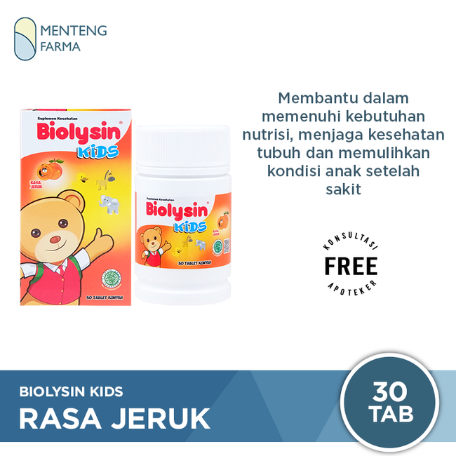 Biolysin Kids Rasa Jeruk 30 Tablet Kunyah - Tablet Multivitamin Anak