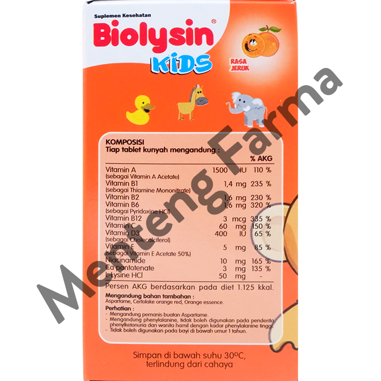 Biolysin Kids Rasa Jeruk 30 Tablet Kunyah - Tablet Multivitamin Anak