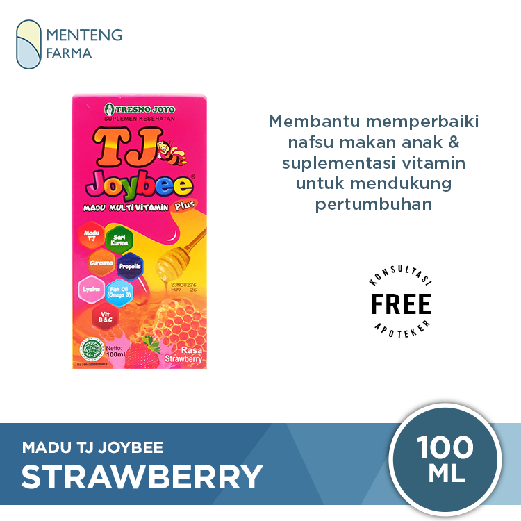 Madu TJ Joybee Strawberry 100 mL - Madu Multivitamin Anak