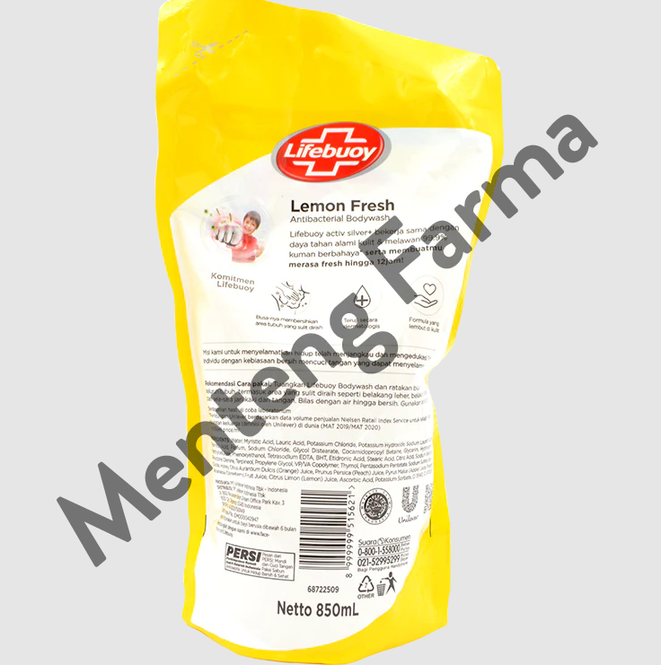 Lifebuoy Sabun Mandi Cair Refill Lemon Fresh 850 ML - Sabun Antibakteri ActivSilver dan Lemon