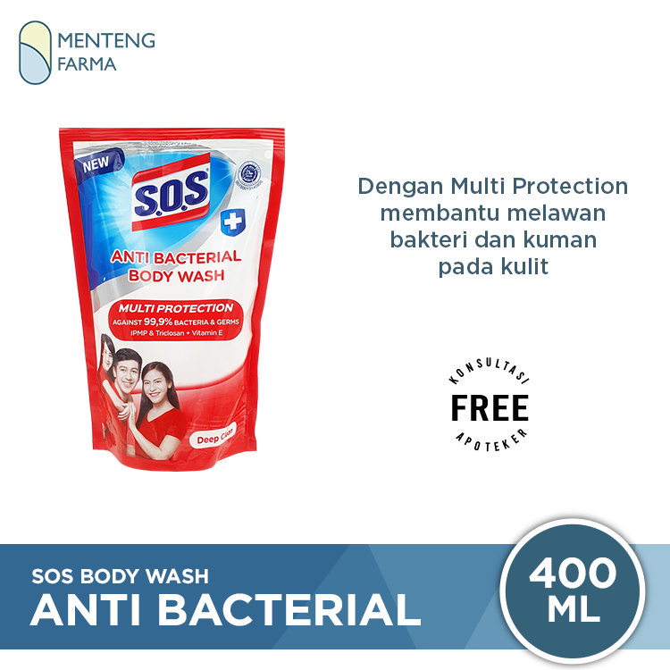 SOS Anti Bacterial Body Wash Deep Clean 400 mL - Sabun Mandi Cair