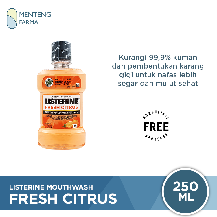 Listerine Fresh Citrus Mouthwash 250 mL - Melawan Kuman dan Karang Gigi