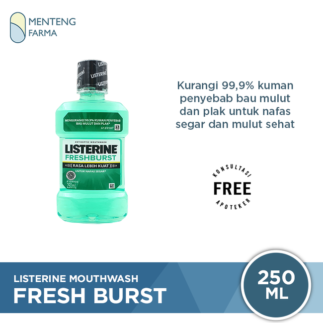 Listerine Fresh Burst Mouthwash 250 mL - Melawan Kuman Penyebab Bau Mulut & Plak