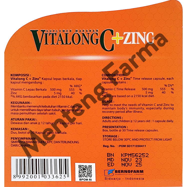 Vitalong C + Zinc 30 Kapsul - Menjaga Daya Tahan Tubuh