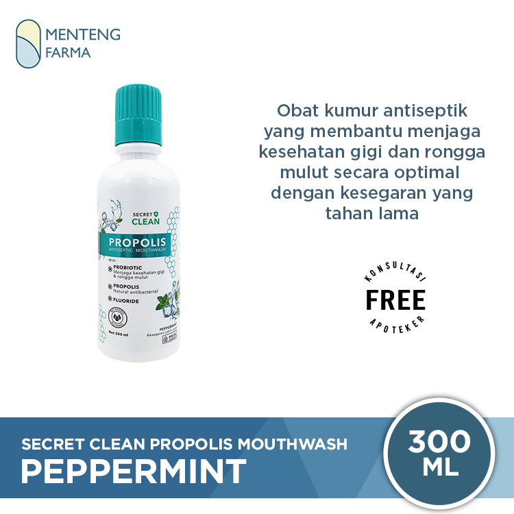 Secret Clean Propolis Antiseptic Mouthwash Peppermint 300 mL - Obat Kumur Antiseptik