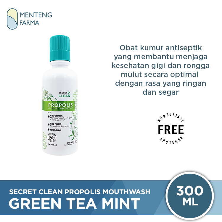 Secret Clean Propolis Antiseptic Mouthwash Green Tea Mint 300 mL - Obat Kumur Antiseptik