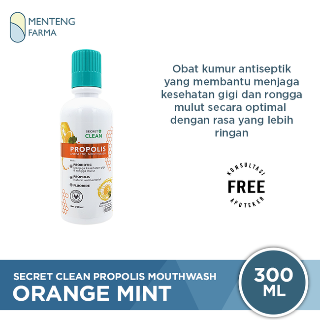 Secret Clean Propolis Antiseptic Mouthwash Orange Mint 300 mL - Obat Kumur Antiseptik