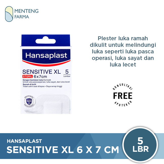 Hansaplast Sensitive XL 6 x 7 cm 5 Lembar - Plester Luka Besar