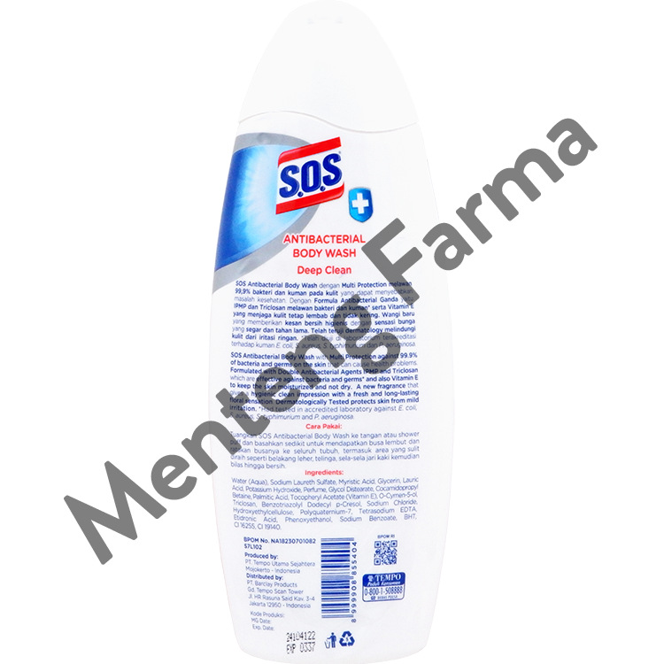 SOS Anti Bacterial Body Wash Deep Clean 225 mL - Sabun Mandi Cair