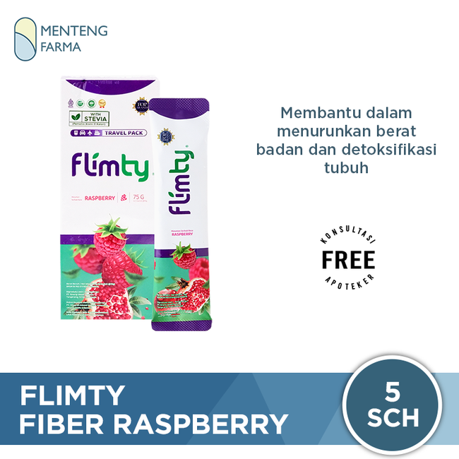 Flimty Fiber Raspberry Travel Pack 5 Sachet - Pelangsing Diet Detox