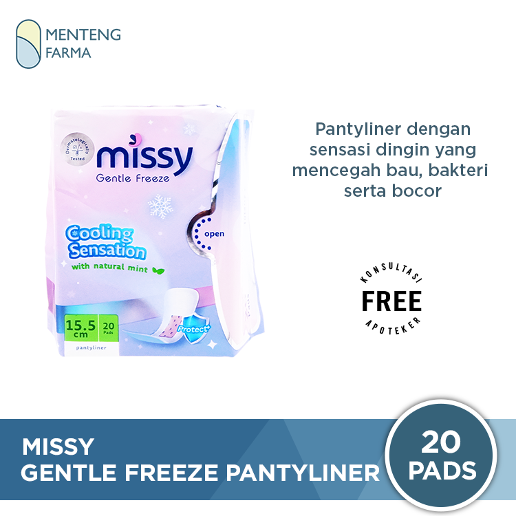 Missy Gentle Freeze Pantyliner 20 Pads - Mencegah Bau Bakteri dan Bocor