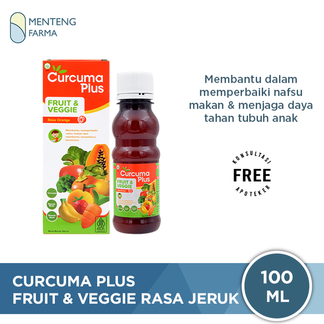 Curcuma Plus Fruit & Veggie Rasa Jeruk 100 mL - Asupan Kebutuhan Serat Buah dan Sayur untuk Anak
