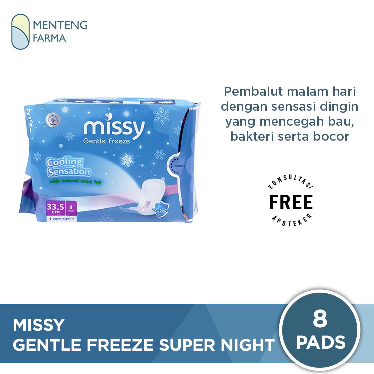 Missy Gentle Freeze Super Night Wings 33,5 cm 8 Pads - Pembalut Wanita Panjang Khusus Malam