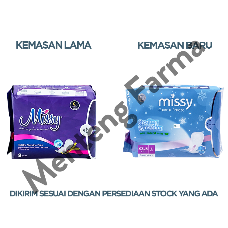 Missy Gentle Freeze Super Night Wings 33,5 cm 8 Pads - Pembalut Wanita Panjang Khusus Malam