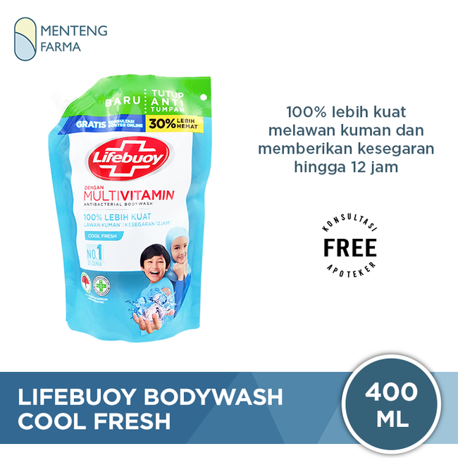 Lifebuoy Sabun Mandi Cair Refill Cool Fresh 400 ML - Sabun Antibakteri ActivSilver dan Menthol