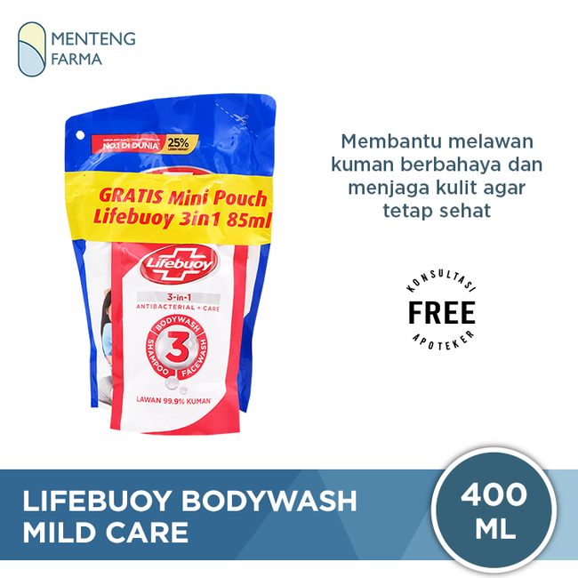 Lifebuoy Sabun Mandi Cair Refill Mild Care 400 ML - Sabun Antibakteri ActivSilver dan Milk Cream