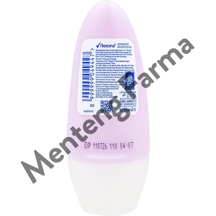 Rexona Anti-Perspirant Deodorant Roll On Advanced Brightening 45 ML - Mencerahkan Kulit Ketiak