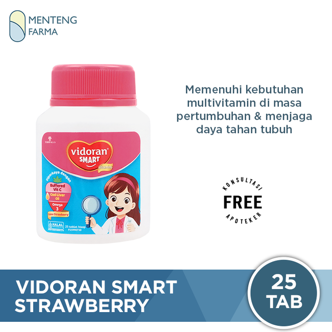 Vidoran Smart Strawberry 25 Tablet - Tablet Multivitamin dan Daya Tahan Tubuh Anak