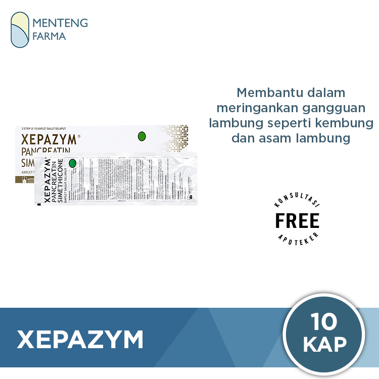 Xepazym Strip 10 Kaplet - Obat Pencernaan, Perut Kembung, Sebah