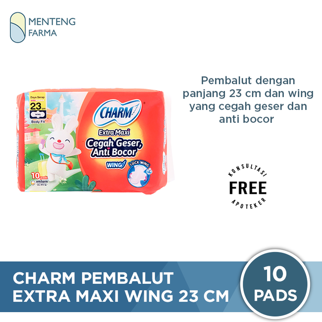 Charm Pembalut Body Fit Extra Maxi Wing 23 cm 10 Pads - Pembalut Wing 23 cm