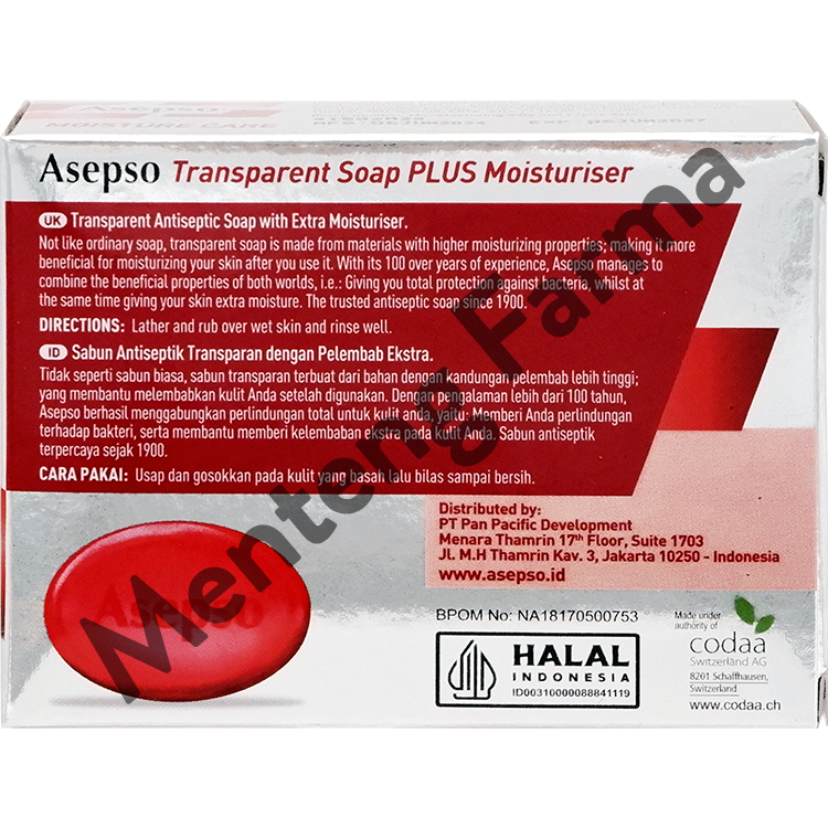 Asepso Moisture Care Transparent Soap 100 Gram - Sabun Batang Antiseptik