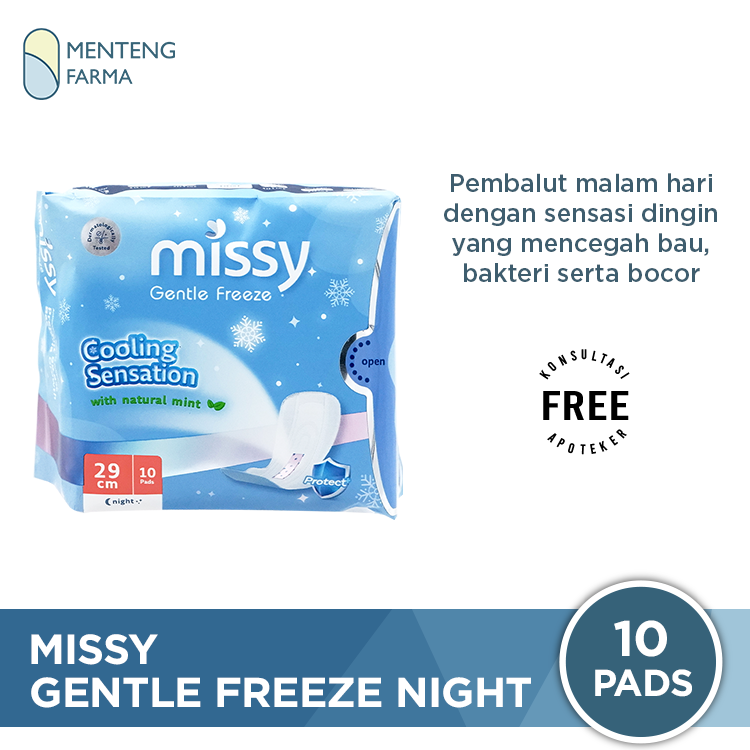 Missy Gentle Freeze Night 29 cm 10 Pads - Pembalut Wanita Khusus Malam Hari