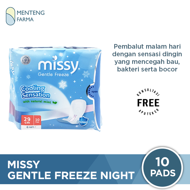 Missy Gentle Freeze Night 29 cm 10 Pads - Pembalut Wanita Khusus Malam Hari