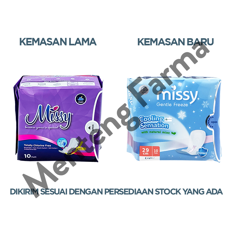 Missy Gentle Freeze Night 29 cm 10 Pads - Pembalut Wanita Khusus Malam Hari