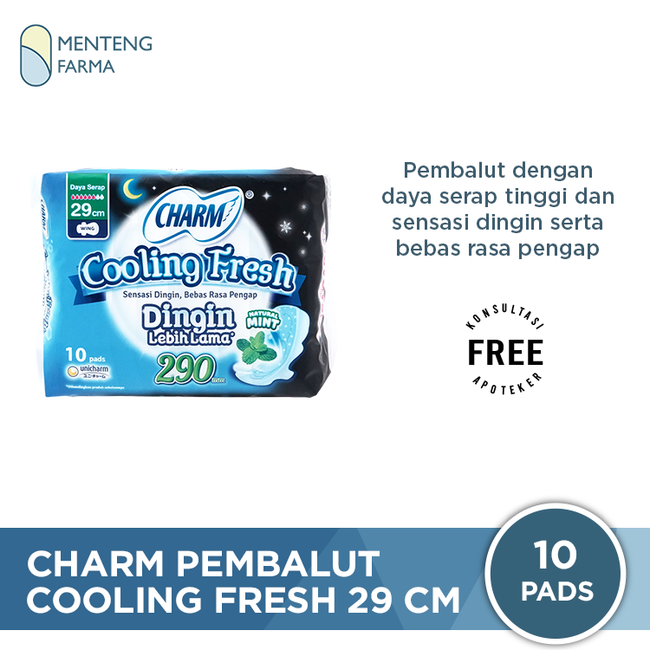 Charm Pembalut Cooling Fresh Night 29 cm 10 Pads - Pembalut Cooling Fresh 29 cm