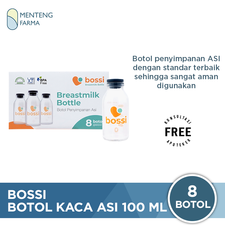 Bossi Botol Kaca ASI 100 mL isi 8 Botol - Botol Penyimpanan ASI